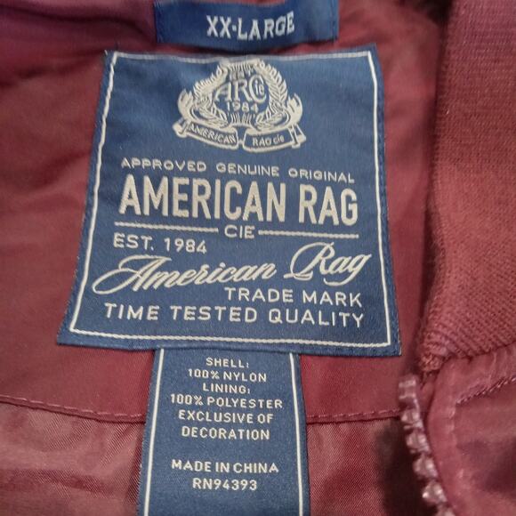 American Rag Cie Mens Burgundy Bomber Flight Jacket Sz XXL Satin Silky New NWT - Picture 7 of 10